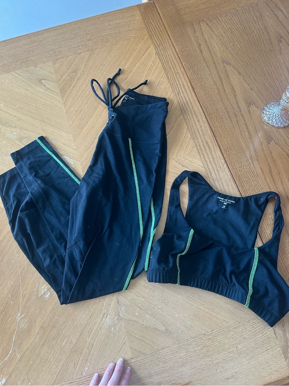 Year of Ours Black & Neon Sports Bra and Leggings Set